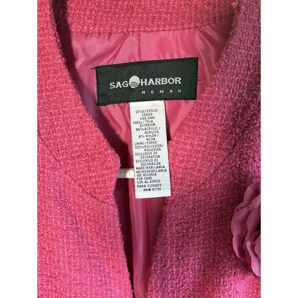 Sag Harbor Textured Jacket Pink Blazer Pockets Flower Size 24W - Picture 7 of 9